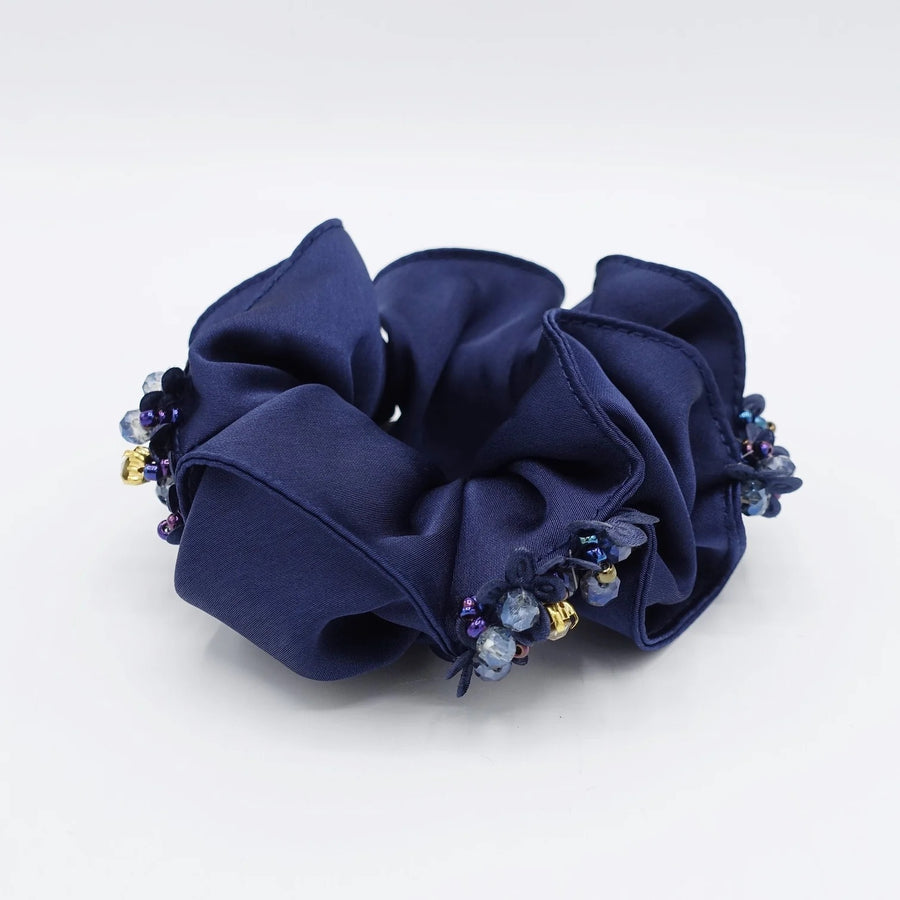 Satin Scrunchie, Bead and Flower Edge