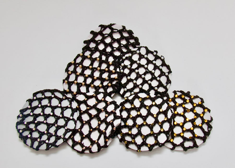 Thick Black Bun Nets; Plain, Swarovski Crystals and Pearls