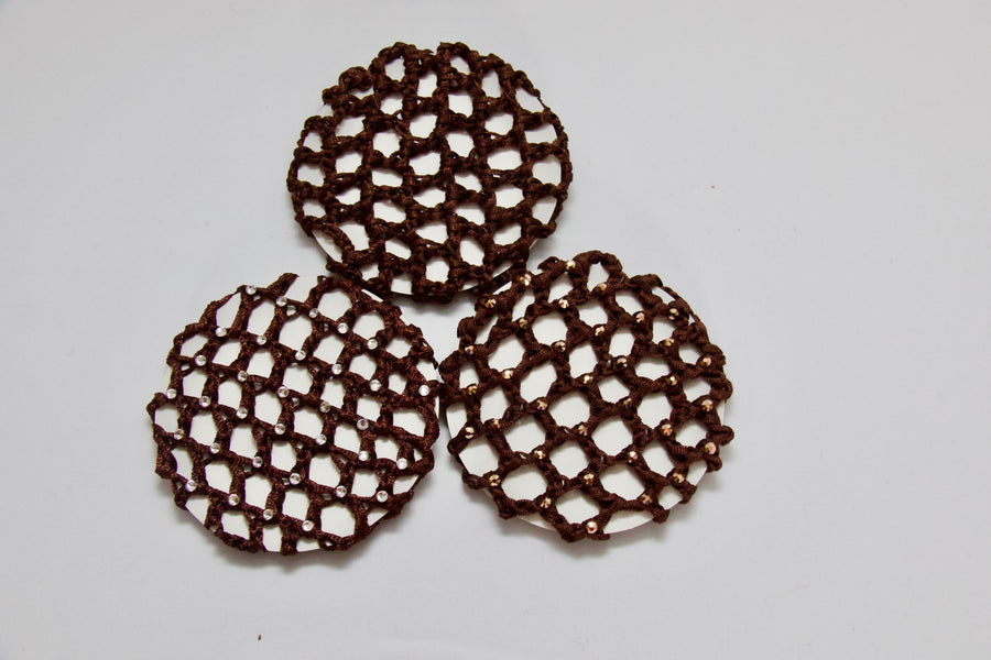 Thick Brown Bun Nets; Plain, Swarovski Crystals and Pearls