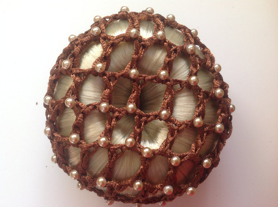 Thick Brown Bun Nets; Plain, Swarovski Crystals and Pearls