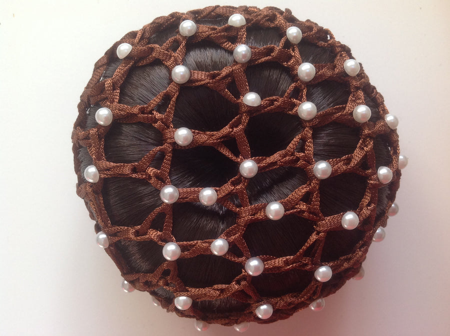 Thick Brown Bun Nets; Plain, Swarovski Crystals and Pearls