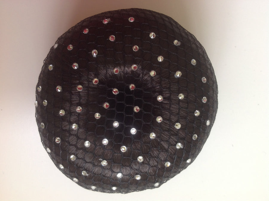 Fine Black mesh bun nets plain, swarovski Crystals and Pearls