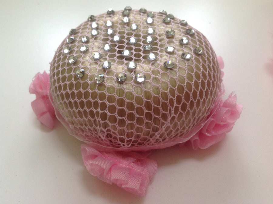 Fine Pink mesh bun nets plain, swarovski Crystals and Pearls