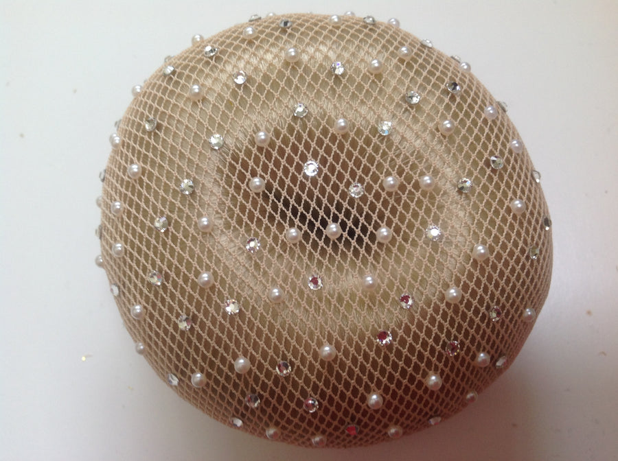 Fine Blonde mesh bun nets plain, swarovski Crystals and Pearls