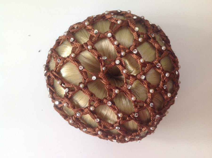 Thick Brown Bun Nets; Plain, Swarovski Crystals and Pearls