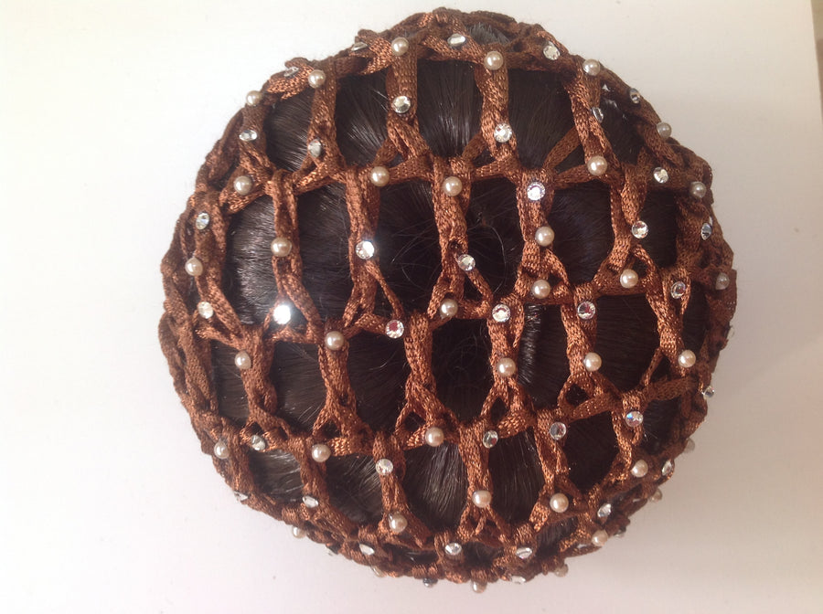 Thick Brown Bun Nets; Plain, Swarovski Crystals and Pearls